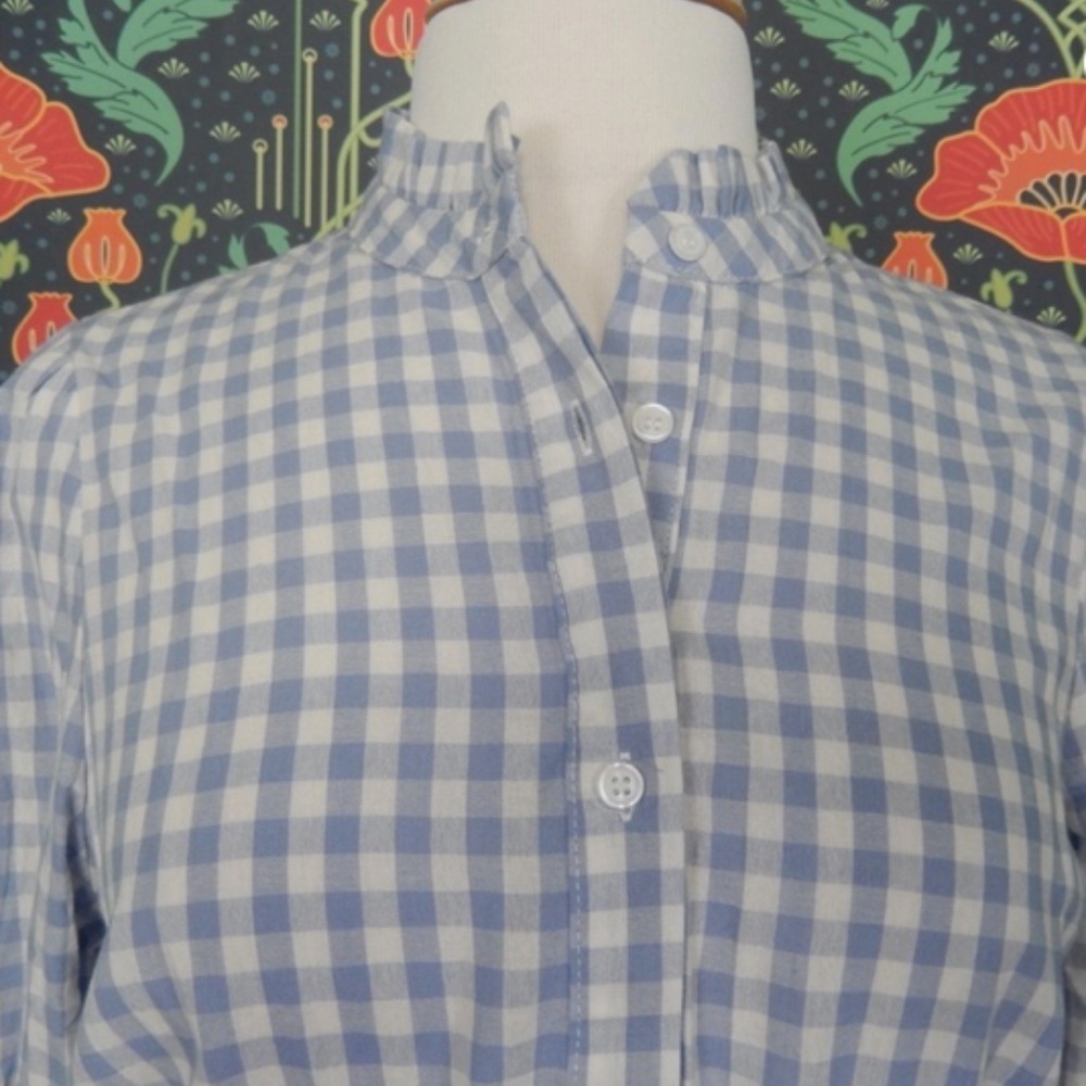 The Shirt Rochelle Behrens Brigitte Blue White Gingham Mini Dress - Picture 4 of 8
